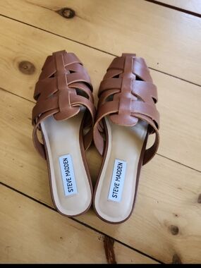 Steve Madden Cognac Woven Slide Sandals